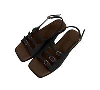 Sandali Donna Trekking Estive Alla Schiava Sandali romani piatti morbidi da viaggio al mare da spiaggia con fata francese retrò donna Pianta Larga Ciabatta Estiva (Black 35)