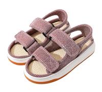 Sandali Donna Uomo per Piedi Gonfi e Anziani, Ciabatte Punta Aperta a Pianta Larga Regolabili con Doppio Strappo, Scarpe Estive Leggere con Plantare Effetto Lino,Donna Rosa,36