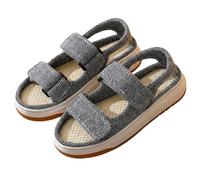 Sandali Donna Uomo per Piedi Gonfi e Anziani, Ciabatte Punta Aperta a Pianta Larga Regolabili con Doppio Strappo, Scarpe Estive Leggere con Plantare Effetto Lino,Donna Grigio,41