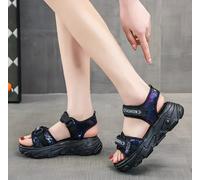 sandali donna zeppa 4 cm Platform plateau nero a strappo pelle sintetica 12515
