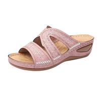 Sandali e ciabatte da donna 2026 leggeri ortopedici con zeppa aperta punta aperta UK Wide Fit New Summer Slides pantofole da spiaggia antiscivolo supporto arco scarpe casual all'aperto, rosa, 39 EU