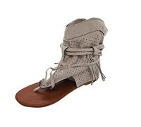 Sandali e ciabatte da donna retrò estive scarpe da donna UK Hollow Casual Bottom Fashion Flat Tassel Toe sandali, bianco, 39 EU