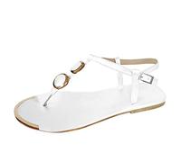 Sandali e diapositive da donna, sandali estivi con strass, scarpe da spiaggia Bohemia, scarpe estive basse, eleganti infradito con brillantini, sandali per il tempo libero, sandali infradito, bianco,