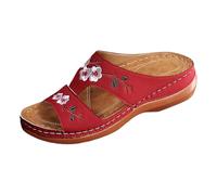Sandali E Pantofole Da Donna In Pelle Scarpe Ortopediche Donna Nudo Piedi Comfort Chic Ete Leggero Ciabatte Scarpa Compensa, Punta Aperta Sandali Da Passeggiata Da Spiaggia, rosso, 42 EU