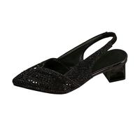 Sandali eleganti con strass e tacco a blocco, vestibilità comoda per un look elegante, suola robusta per una buona tenuta, scarpe estive, scarpe da spiaggia, Nero , 38 EU
