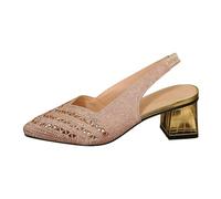 Sandali eleganti con strass e tacco a blocco, vestibilità comoda per un look elegante, suola robusta per una buona tenuta, scarpe estive, scarpe da spiaggia, gold, 41 EU