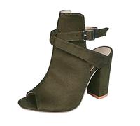 sandali eleganti con tacco per le donne sandali estivi con tacco a blocco moda tessuto ortopedico in pelle tinta unita sandali esterni leggeri fibbia punta aperta scarpe per il tempo libero, Verde, 42