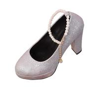 Sandali eleganti da donna con tacco alto e cinturino sulle dita, con tacco a blocco grosso, comode scarpe da sera per feste, matrimoni, Argento2., 38 EU