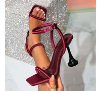 Sandali eleganti da donna con tacco alto, punta quadrata, decorati in bordeaux, adatti per feste e da indossare come pantofole quando si esce EUR36,EUR37,EUR38,EUR39,EUR40,EUR41,EUR42,EUR43,EUR44,EUR4