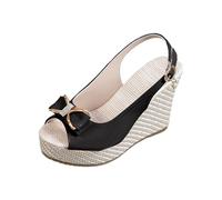 Sandali eleganti da donna con zeppa, con cinturino, colore nero, sandali con zeppa a bocca di pesce, scarpe da sera romane, con cinturino con fibbia, sandali estivi aperti sul retro, scarpe da donna