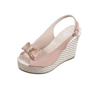 Sandali eleganti da donna con zeppa, con cinturino, colore nero, sandali con zeppa a bocca di pesce, scarpe da sera romane, con cinturino con fibbia, sandali estivi aperti sul retro, scarpe da donna