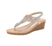 Sandali Eleganti Donna Cerimonia Estive Comode Sandali da donna nuovi estivi comodi e alla retrò stile etnico leggero spiaggia vacanza tacco elastico fondo Scarpe Gioiello (Gold 41)