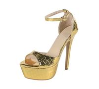 Sandali Eleganti Donna con Plateau e Tacco a Spillo Colore Oro e Argento con cavigliera, Adatti per Feste Cocktail e Matrimoni,d'oro,38 EU