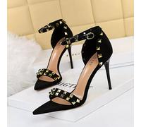 Sandali eleganti donna tacco 9.5 cm rivetti neri camoscio pelle sintetica 11486