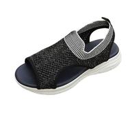 Sandali eleganti e comodi, piatti, per il tempo libero, con cinturino elastico e suola leggera, vestibilità comoda per tutto il giorno, suola antiscivolo per la sicurezza, Nero , 38 EU