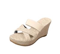 Sandali espadrillas da donna, con plateau, leggeri, antiscivolo, traspiranti, comodi, pantofole aperte resistenti all'usura per shopping in città e passeggiate in strada, Beige, 38.5 EU