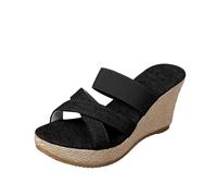 Sandali espadrillas da donna, con plateau, leggeri, antiscivolo, traspiranti, comodi, pantofole aperte resistenti all'usura per shopping in città e passeggiate in strada, Nero , 38.5 EU