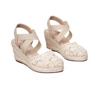 Sandali Espadrillas Donna Zeppe in Pizzo traforato Sandali a Flangia Crociata Elastico Punta Chiusa Traspirante Stile Boemia Elegante per la Stagione Calda, beige, 38 EU