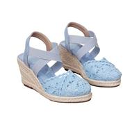 Sandali Espadrillas Donna Zeppe in Pizzo traforato Sandali a Flangia Crociata Elastico Punta Chiusa Traspirante Stile Boemia Elegante per la Stagione Calda, blu, 41 EU