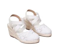 Sandali Espadrillas Donna Zeppe in Pizzo traforato Sandali a Flangia Crociata Elastico Punta Chiusa Traspirante Stile Boemia Elegante per la Stagione Calda, bianco, 36 EU