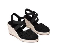 Sandali Espadrillas Donna Zeppe in Pizzo traforato Sandali a Flangia Crociata Elastico Punta Chiusa Traspirante Stile Boemia Elegante per la Stagione Calda, Nero , 36 EU