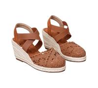 Sandali Espadrillas Donna Zeppe in Pizzo traforato Sandali a Flangia Crociata Elastico Punta Chiusa Traspirante Stile Boemia Elegante per la Stagione Calda, marrone, 34 EU