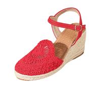 Sandali espadrillas Zeppe donna estate con piattaforma scarpe a punta chiusa, comfort alla caviglia, vintage per vacanza, tacco, sandali espadrillas, donna per matrimonio, sera o uscita vestita, rosso
