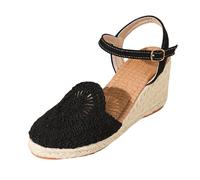 Sandali espadrillas Zeppe donna estate con piattaforma scarpe a punta chiusa, comfort alla caviglia, vintage per vacanza, tacco, sandali espadrillas, donna per matrimonio, sera o uscita vestita, Nero