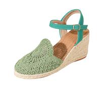 Sandali espadrillas Zeppe donna estate con piattaforma scarpe a punta chiusa, comfort alla caviglia, vintage per vacanza, tacco, sandali espadrillas, donna per matrimonio, sera o uscita vestita, verde