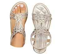 Sandali Estive Da Donna Bohemia Antiscivolo Piatti Sandali Con Strass Eleganti Bassi Comodi Sandalo Da Mare Morbida Leggere Spiaggia Sandalo Gioiello Cerimonia Traspirante Aperta Stile Romano 2025