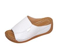 Sandali estivi 2026 per le donne 2025 Piattaforma Confortevole Supporto Arco Slides Tinta unita Traspirante Scarpe in Pelle Ortesi Slip Tutto il giorno Camminare Casual, bianco, 39 EU