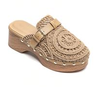 Sandali estivi alla moda con zeppa intrecciata e platform Caratteristiche principaliModello slip-on: filtro-glisser per una mise en place rapidaSposi: boucle pregiato e inmanutenibileEmpiècement ajour