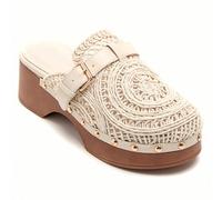 Sandali estivi alla moda con zeppa intrecciata e platform Caratteristiche principaliModello slip-on: filtro-glisser per una mise en place rapidaSposi: boucle pregiato e inmanutenibileEmpiècement ajour