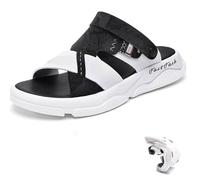 Sandali Estivi Casual da Uomo, Sandali in PU con Colori a Contrasto, Sandali da Spiaggia Casual da Esterno(Black-01,41 EU)