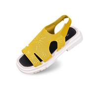 Sandali estivi comodi Leopardo Tacco Pelle Pantofole estive leggere antiscivolo con fascia incrociata per piscina Spiaggia Sandali con zeppa ortopedici e nudi piedi, giallo, 42 EU