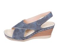 Sandali estivi con cinturino e tacco comodo, eleganti calzature da spiaggia perfette per tutti i giorni. (Navy-A, 39)