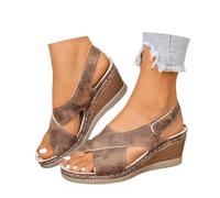 Sandali estivi con cinturino e tacco comodo, eleganti calzature da spiaggia perfette per tutti i giorni. (Brown-A, 39)