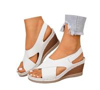 Sandali estivi con cinturino e tacco comodo, eleganti calzature da spiaggia perfette per tutti i giorni. (White-A, 39)