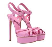 Sandali Estivi con Plateau e Tacco da Donna,Sandali con Tacco a Spillo da 15 Cm, Punta Aperta Cinturino Alla Caviglia, Stile Gladiatore da Sposa, per Balli di Fine Anno e Feste,Rosa,46 EU