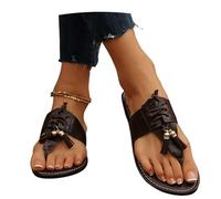 Sandali Estivi Con Separatori Dita Infradito Vintage Da Donna Con Frange Pantofole Con Punta A Clip Pantofole Ortopediche Flip Flops Piatte In Pelle PU for Studenti Scarpe Da Spiaggia(Brown,43 EU)