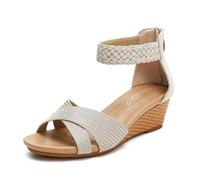 Sandali Estivi Con Zeppa E Plateau, Sandali Da Donna Con Zeppa Intrecciata Punta Aperta E Cerniera Posteriore Stile Romano, Scarpe Casual Alla Moda Antiscivolo Passeggio Da Spiaggia(Gold,42 EU)