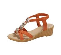 Sandali estivi con zeppa, eleganti sandali bohémien con cinturino elastico e suola morbida, comode da infilare, per la spiaggia e la vita quotidiana, suola antiscivolo per un piacevole comfort, Colore