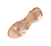 Sandali estivi con zeppa, eleganti sandali bohémien con cinturino elastico e suola morbida, comode da infilare, per la spiaggia e la vita quotidiana, suola antiscivolo per un piacevole comfort, beige