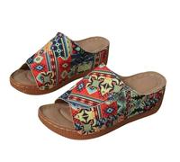 Sandali estivi con zeppa per le donne nel Regno Unito, sandali mulo retrò con plateau romano sandalo aperto con patten patchwork scarpe estive da spiaggia scarpe slingback Chunky scarpe comode