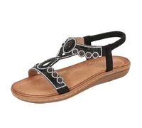 Sandali Estivi Da Donna Antiscivolo Bohemia Piatti Sandali Con Strass Comodi Eleganti Bassi Sandalo Da Mare Traspirante Morbida Leggere Sandalo Gioiello Aperta Stile Romano Cerimonia Spiaggia 2025