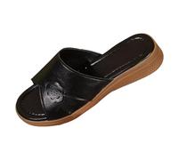 Sandali estivi da donna casual con zeppa bassa traforata con motivo floreale, comodi sandali estivi con plantare morbido per l'uso quotidiano e giornate rilassate in spiaggia, Nero , 37 EU