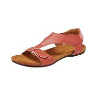Sandali estivi da donna, colore nero, da trekking, da donna, con plantare, in pelle, per guida, scarpe basse, con fibbia, da spiaggia, da trekking, per esterni, da ufficio, con scarpe estive, Rosso