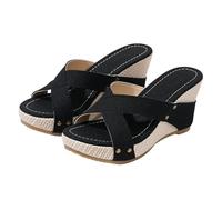 Sandali estivi da donna, comodi sandali per il tempo libero con cinturino a croce e stampa serpente, scarpe leggere e confortevoli, versatili per la spiaggia e il tempo libero, Nero , 38 EU