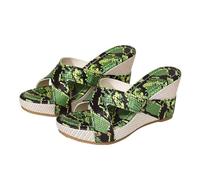 Sandali estivi da donna, comodi sandali per il tempo libero con cinturino a croce e stampa serpente, scarpe leggere e confortevoli, versatili per la spiaggia e il tempo libero, verde, 37 EU