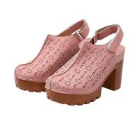 Sandali estivi da donna, compagni di vacanza: sandali da esterno con tacco grosso, alla moda, con punta chiusa, comodi sandali da donna per lunghe giornate all'aria aperta, Colore: rosso, 37 EU